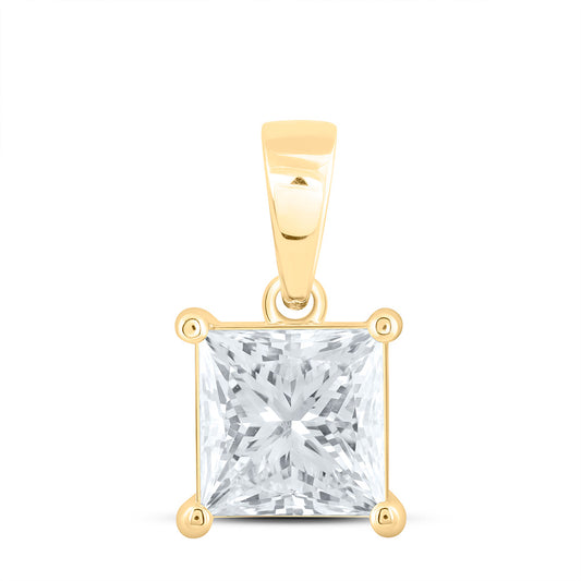 14k Yellow Gold 2 CTW Lab Grown Diamond Princess Solitaire Pendant