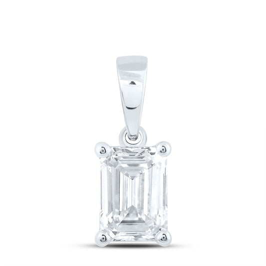 14k White Gold 0.25 CTW Lab Grown Diamond  Emerald Solitaire Pendant