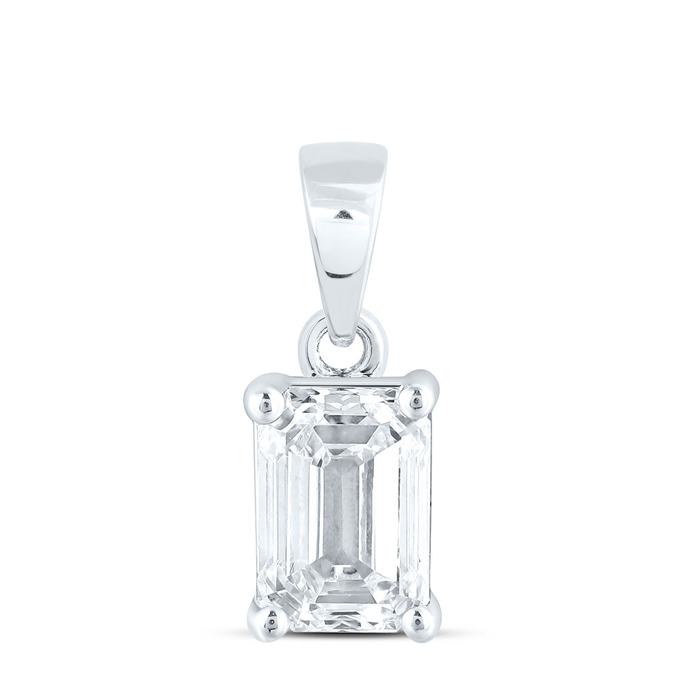 14k White Gold 0.5 CTW Lab Grown Diamond  Emerald Solitaire Pendant
