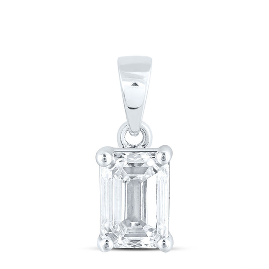 14k White Gold 0.5 CTW Lab Grown Diamond  Emerald Solitaire Pendant