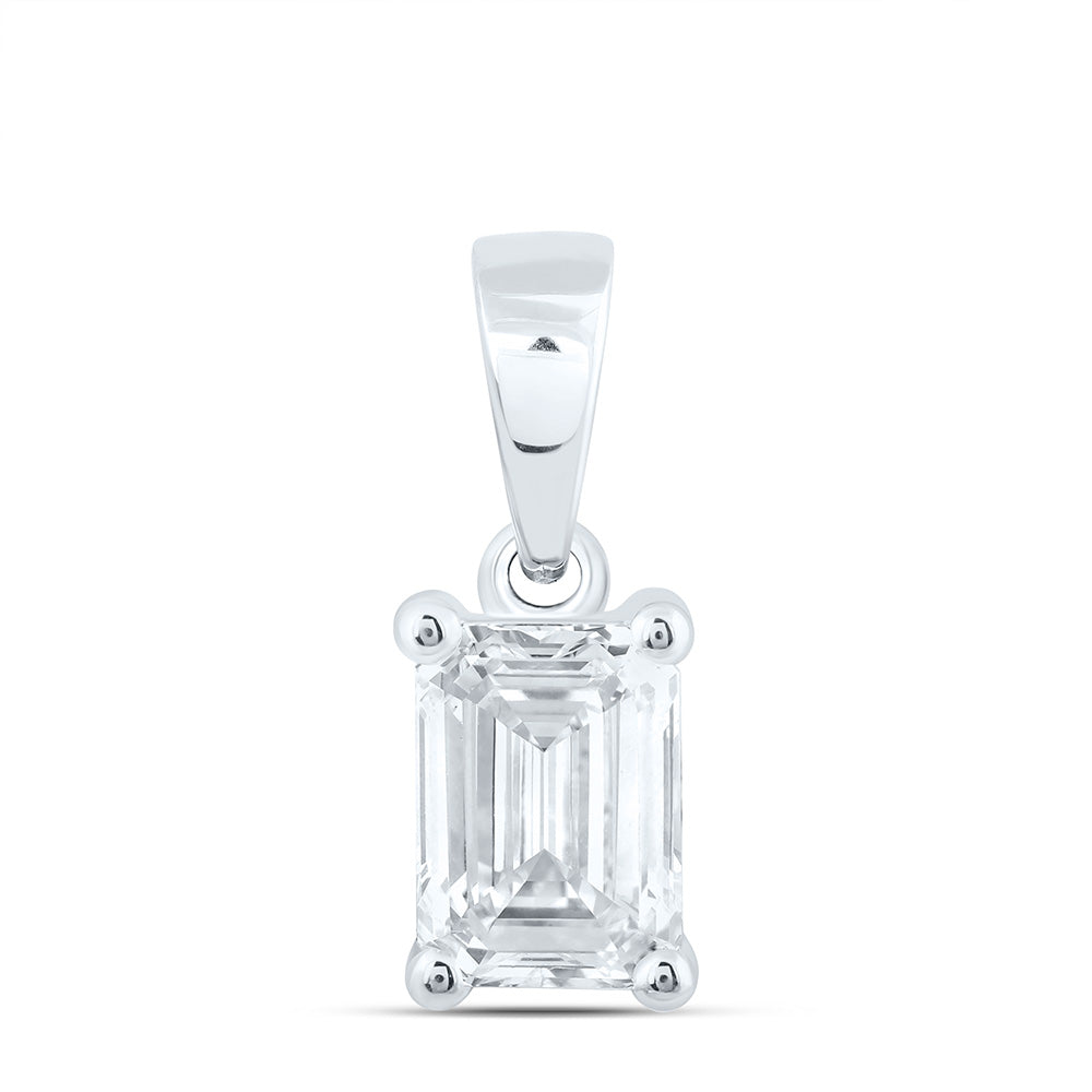14k White Gold 0.75 CTW Lab Grown Diamond  Emerald Solitaire Pendant