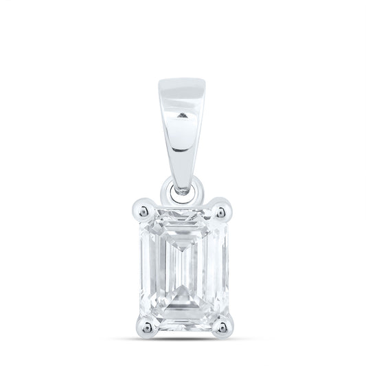 14k White Gold 0.75 CTW Lab Grown Diamond  Emerald Solitaire Pendant