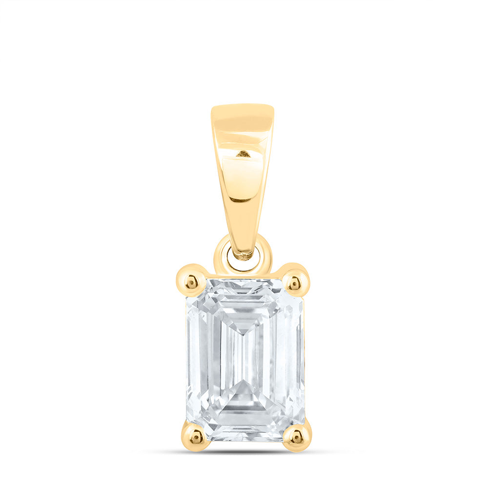 14k Yellow Gold 0.75 CTW Lab Grown Diamond  Emerald Solitaire Pendant
