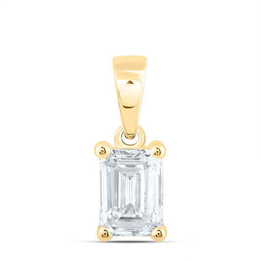 14k Yellow Gold 0.75 CTW Lab Grown Diamond  Emerald Solitaire Pendant
