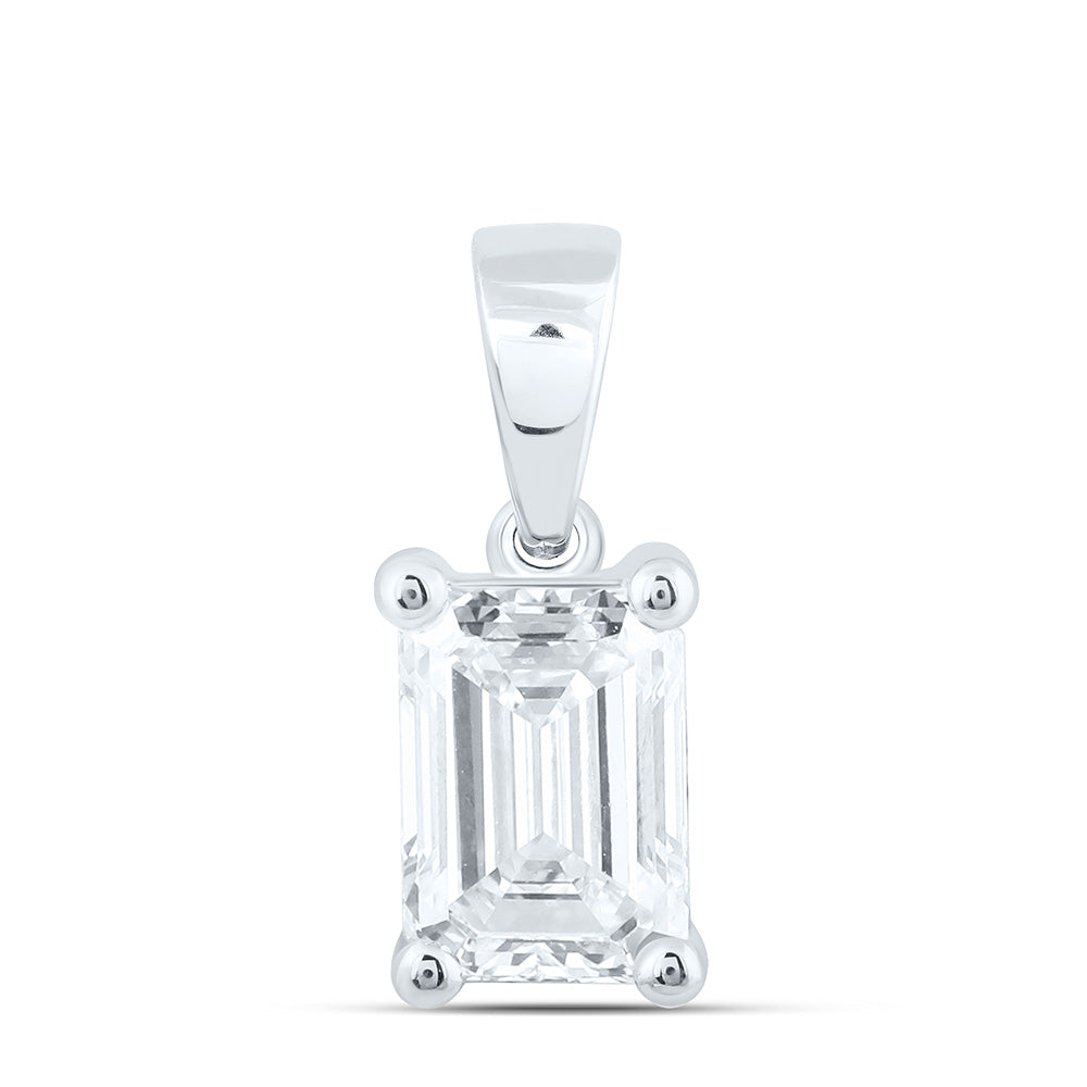 14k White Gold 1 CTW Lab Grown Diamond  Emerald Solitaire Pendant