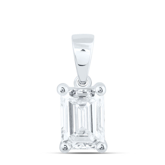 14k White Gold 1 CTW Lab Grown Diamond  Emerald Solitaire Pendant