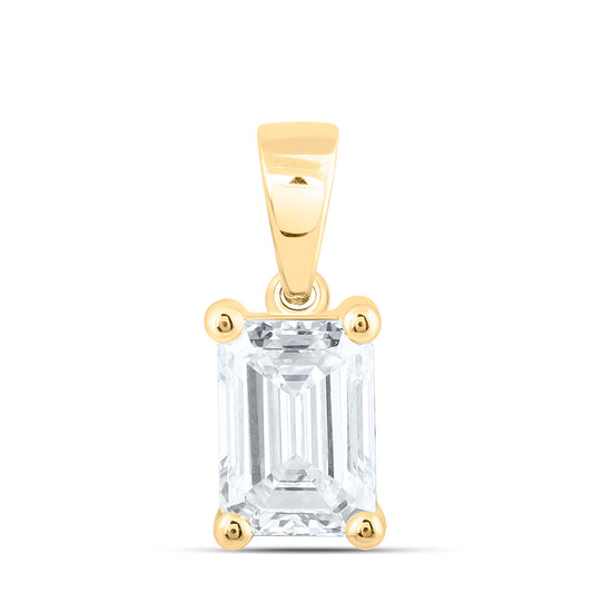 14k Yellow Gold 1 CTW Lab Grown Diamond  Emerald Solitaire Pendant