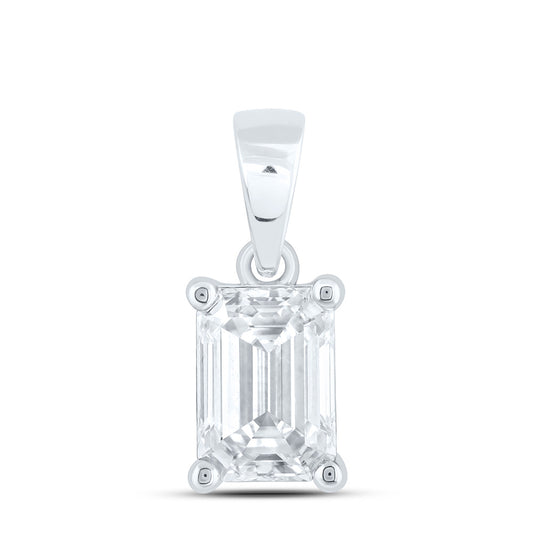 14k White Gold 1.5 CTW Lab Grown Diamond  Emerald Solitaire Pendant
