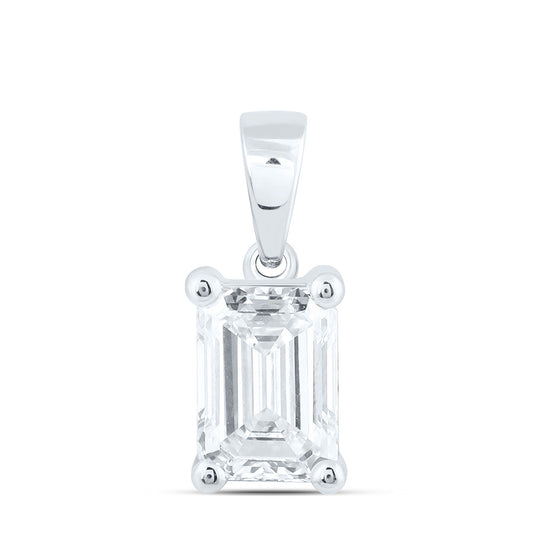 14k White Gold 2 CTW Lab Grown Diamond  Emerald Solitaire Pendant