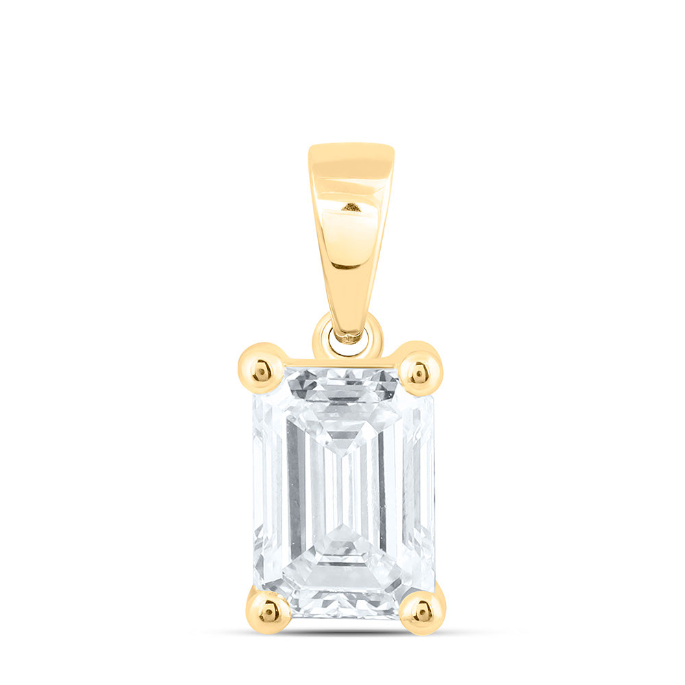 14k Yellow Gold 2 CTW Lab Grown Diamond  Emerald Solitaire Pendant