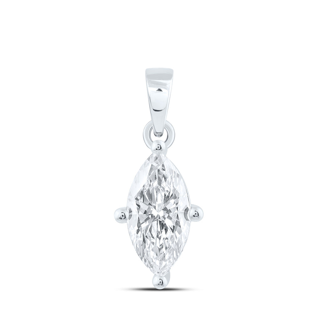 14k White Gold 1 CTW Lab Grown Diamond  Marquise Solitaire Pendant