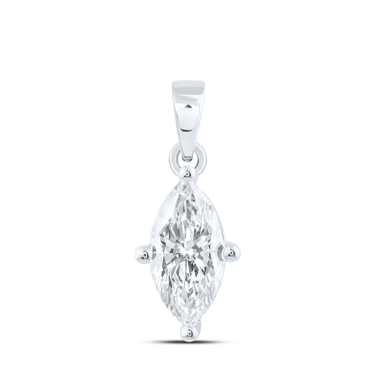 14k White Gold 1 CTW Lab Grown Diamond  Marquise Solitaire Pendant
