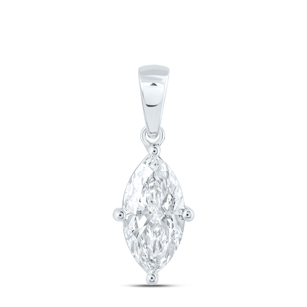 14k White Gold 1.5 CTW Lab Grown Diamond  Marquise Solitaire Pendant