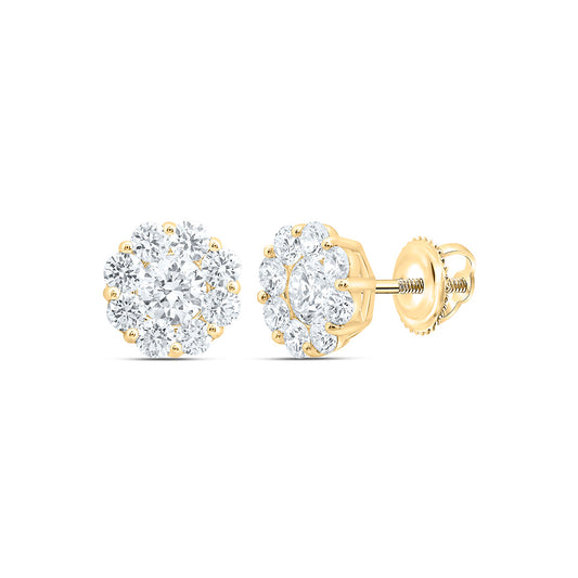 10k Yellow Gold 1.2 CTW Lab Grown Diamond Flower Stud Earrings