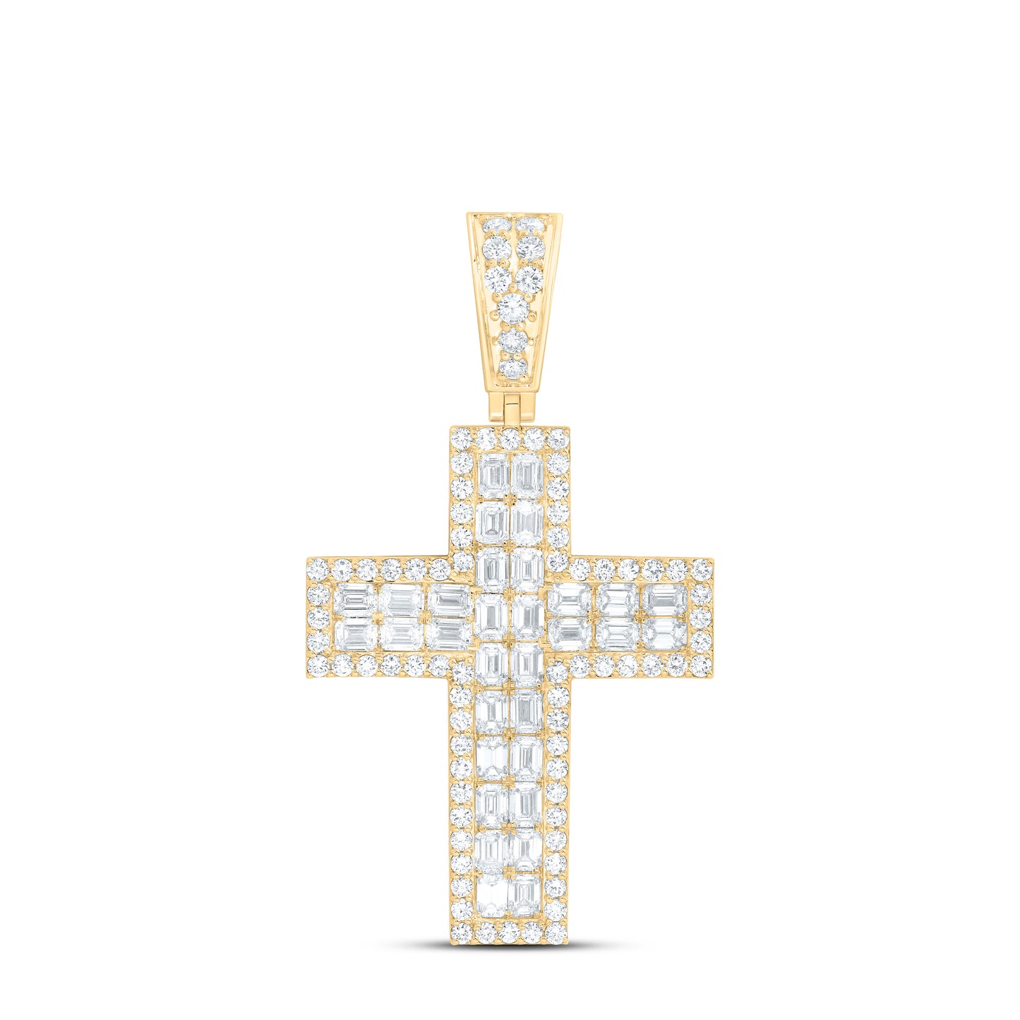 10k Yellow Gold 11 CTW Lab Grown Diamond Mens Cross Pendant
