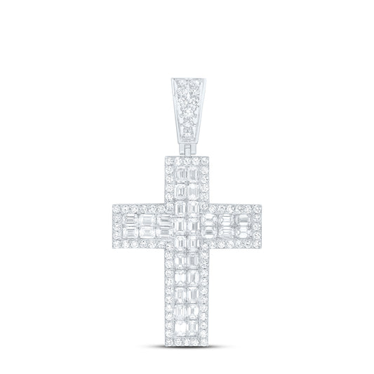 10k White Gold 11 CTW Lab Grown Diamond Mens Cross Pendant