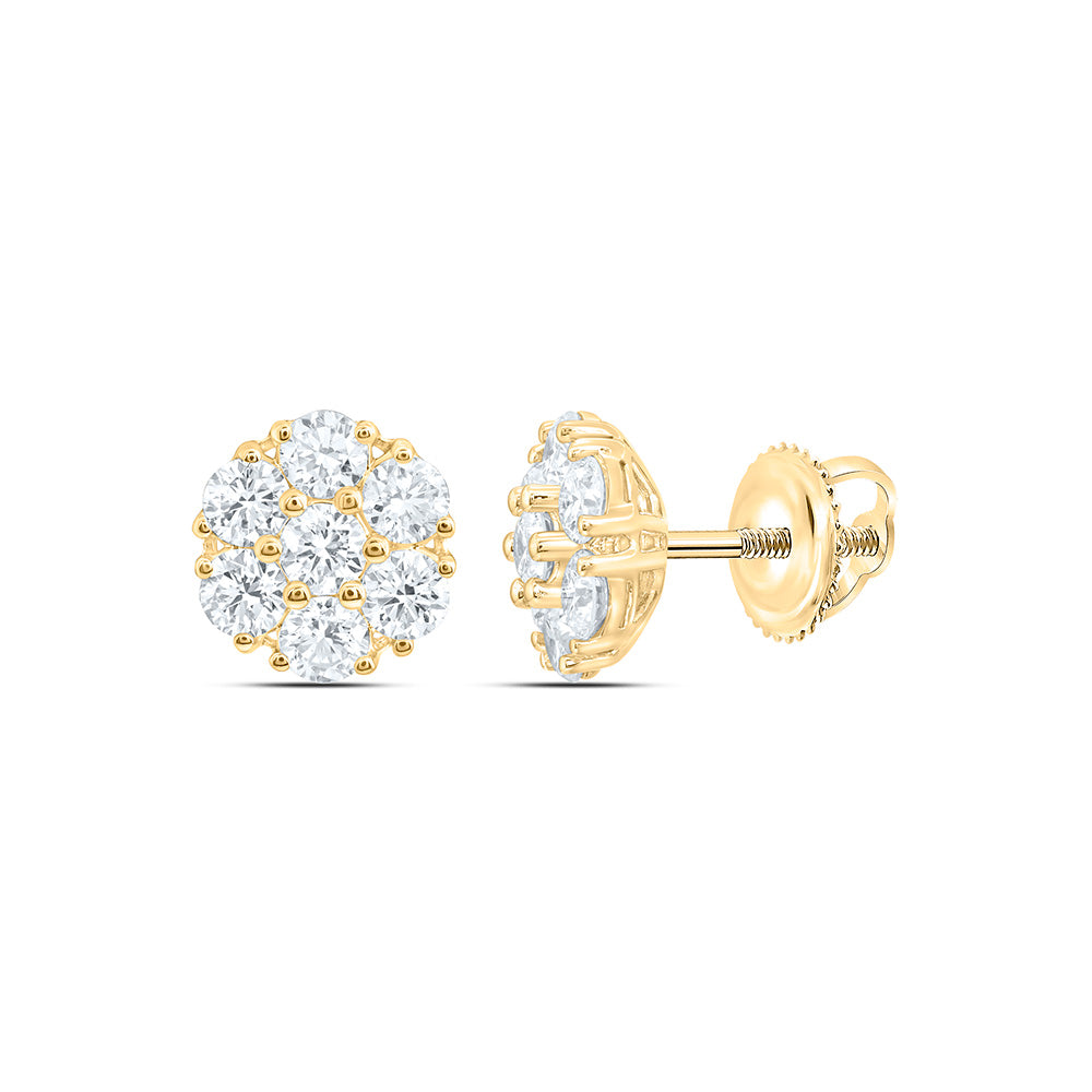 10k Yellow Gold 1 CTW Lab Grown Diamond Flower Mens Stud Earrings