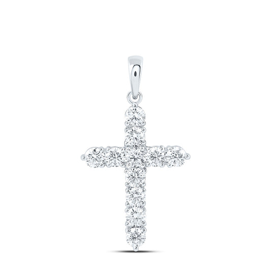 14k White Gold 1.625 CTW Lab Grown Diamond Fashion Cross Pendant
