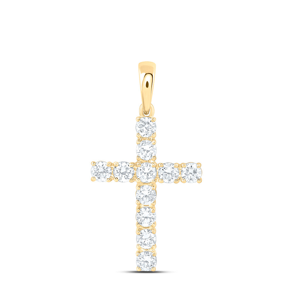 14k Yellow Gold 1 CTW Lab Grown Diamond Fashion Cross Pendant