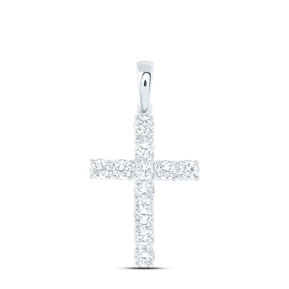 14k White Gold 1 CTW Lab Grown Diamond Fashion Cross Pendant