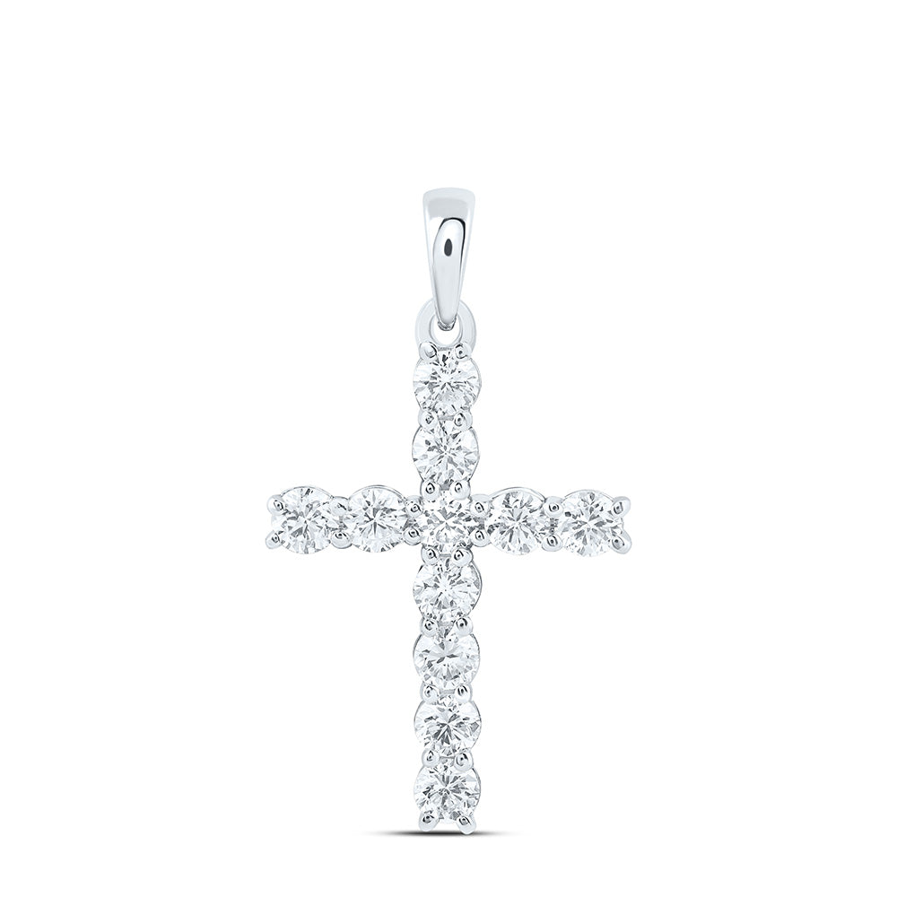 14k White Gold 0.75 CTW Lab Grown Diamond Fashion Cross Pendant