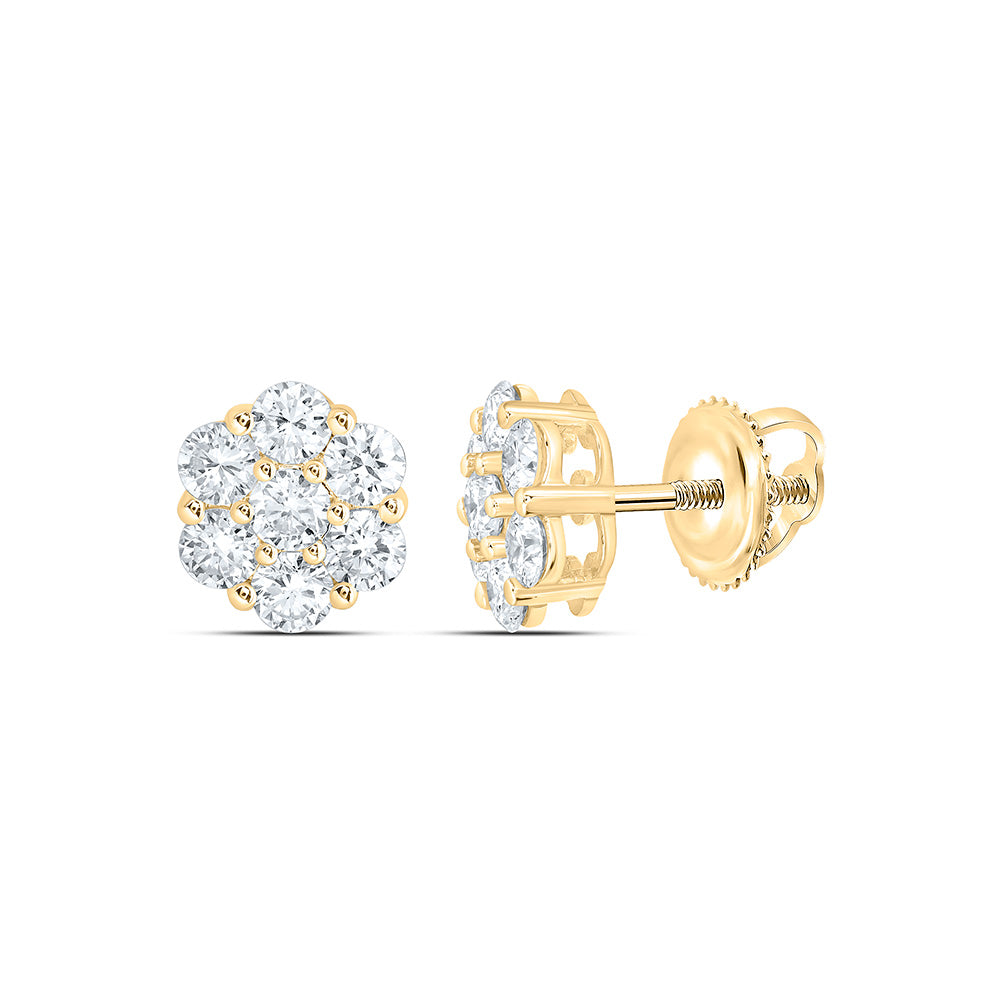 10k Yellow Gold 1 CTW Lab Grown Diamond Fashion Flower Stud Earrings