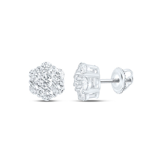 10k White Gold 1.5 CTW Lab Grown Diamond Fashion Flower Stud Earrings