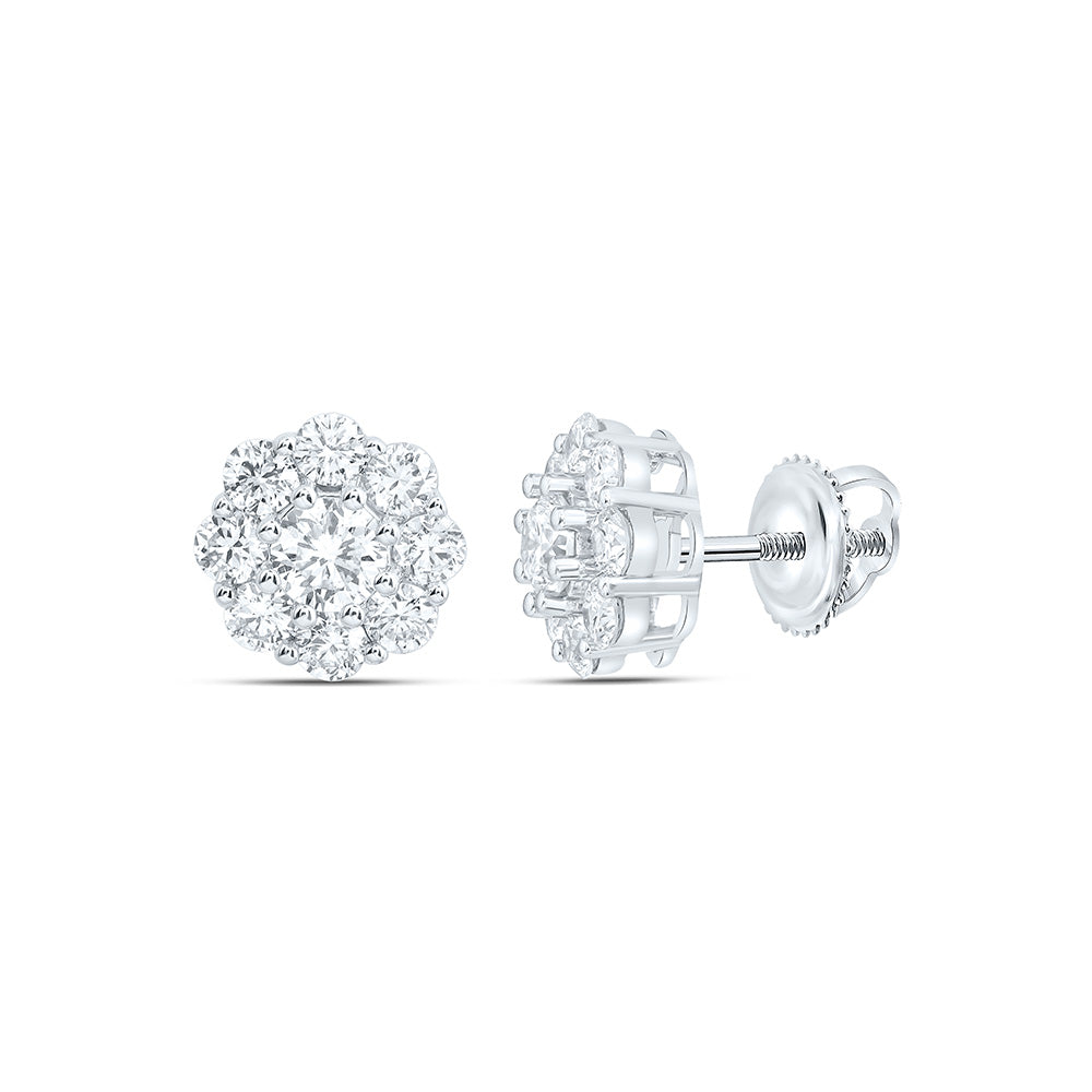 10k White Gold 0.75 CTW Lab Grown Diamond Fashion Flower Stud Earrings