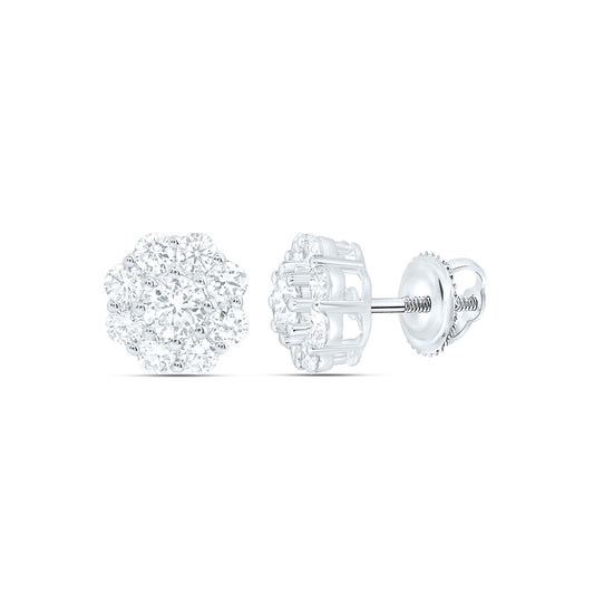 10k White Gold 1 CTW Lab Grown Diamond Fashion Flower Stud Earrings