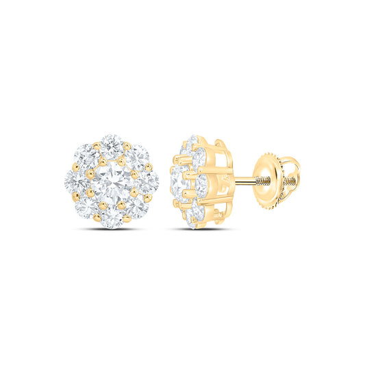 10k Yellow Gold 1.625 CTW Lab Grown Diamond Fashion Flower Stud Earrings
