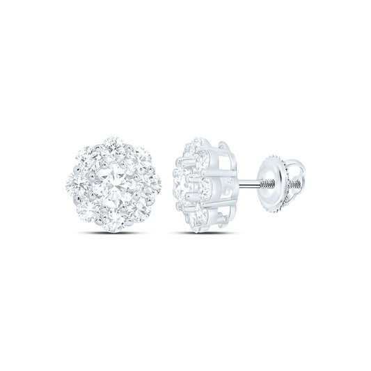 10k White Gold 1.625 CTW Lab Grown Diamond Fashion Flower Stud Earrings