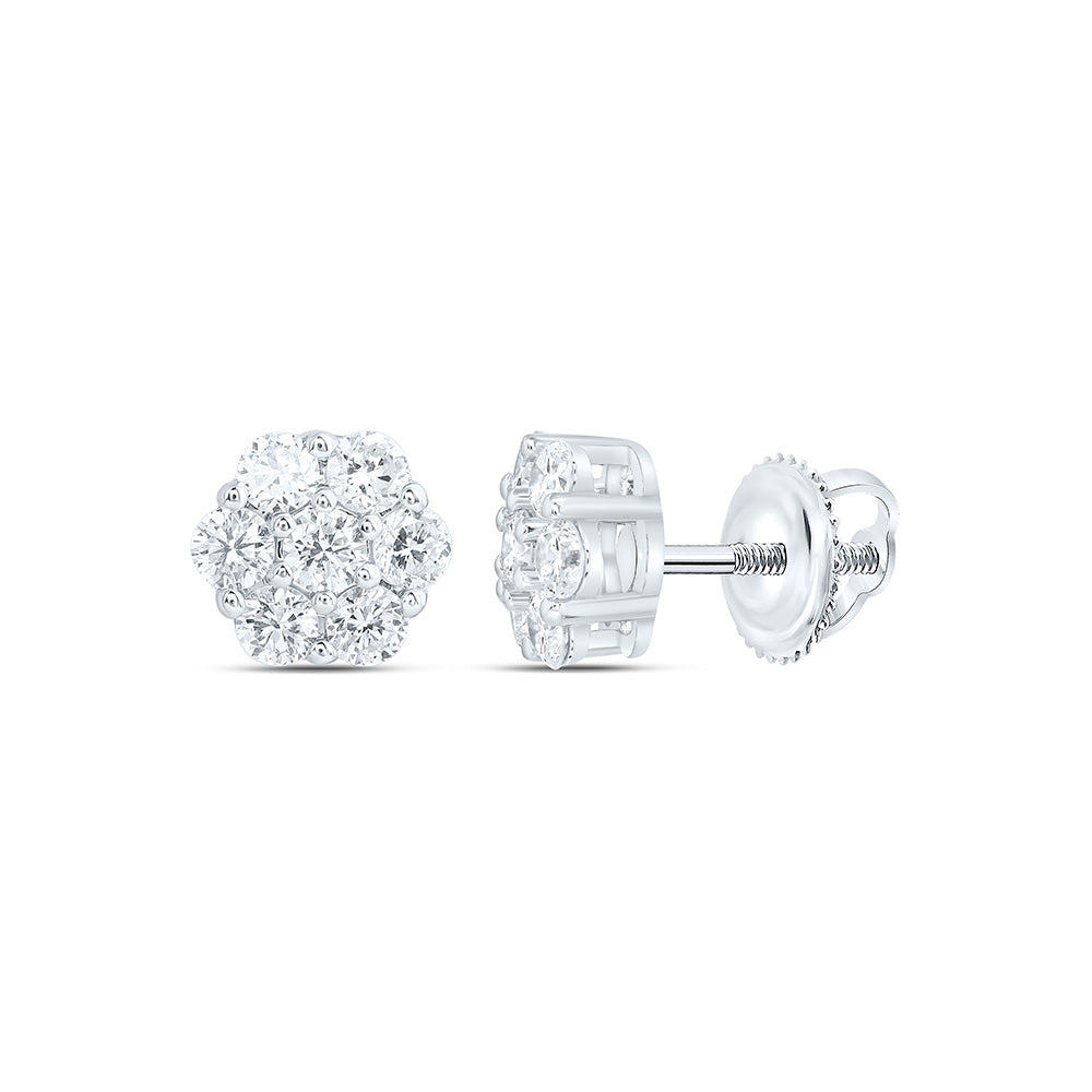 10k White Gold 0.75 CTW Lab Grown Diamond Fashion Flower Stud Earrings