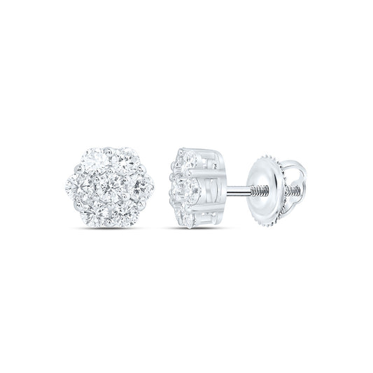10k White Gold 0.75 CTW Lab Grown Diamond Fashion Flower Stud Earrings