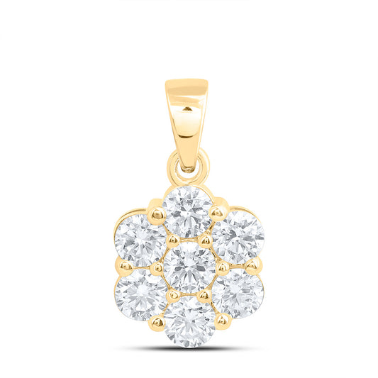 10k Yellow Gold 1 CTW Lab Grown Diamond Fashion Flower Pendant