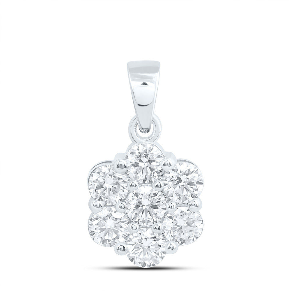 10k White Gold 1 CTW Lab Grown Diamond Fashion Flower Pendant