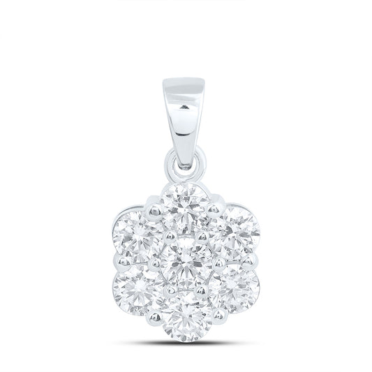 10k White Gold 1 CTW Lab Grown Diamond Fashion Flower Pendant