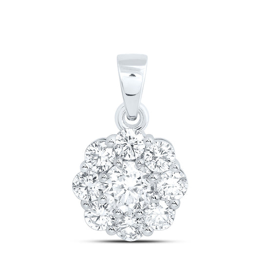 10k White Gold 1 CTW Lab Grown Diamond Fashion Flower Pendant