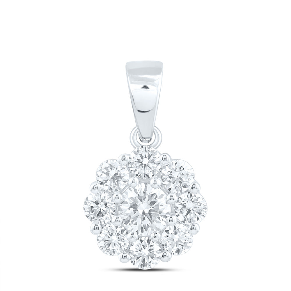 10k White Gold 1.5 CTW Lab Grown Diamond Fashion Flower Pendant