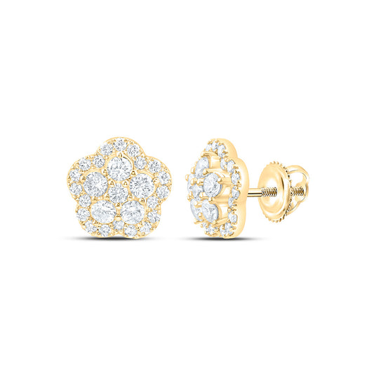 10k Yellow Gold 1 CTW Lab Grown Diamond Fashion Flower Stud Earrings