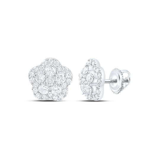 10k White Gold 1 CTW Lab Grown Diamond Fashion Flower Stud Earrings