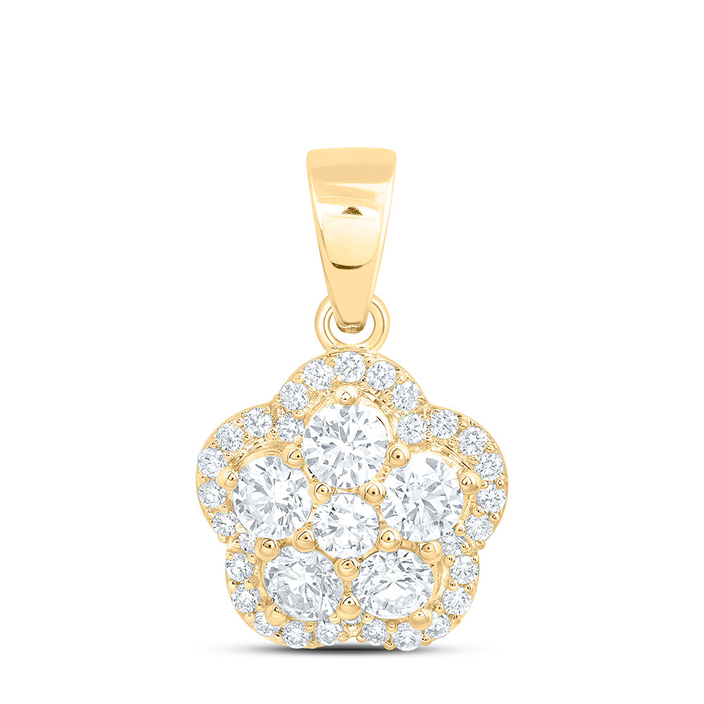 10k Yellow Gold 1.33 CTW Lab Grown Diamond Fashion Flower Pendant