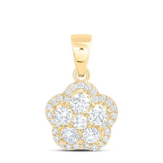 10k Yellow Gold 1.33 CTW Lab Grown Diamond Fashion Flower Pendant