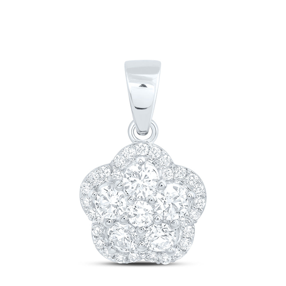 10k White Gold 1.33 CTW Lab Grown Diamond Fashion Flower Pendant