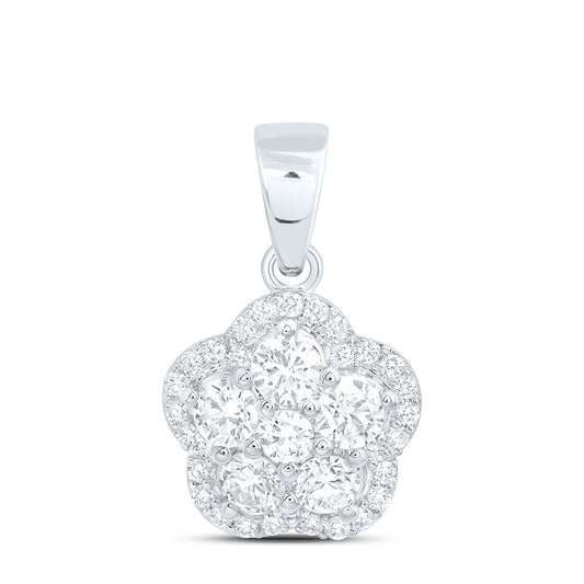 10k White Gold 1.33 CTW Lab Grown Diamond Fashion Flower Pendant