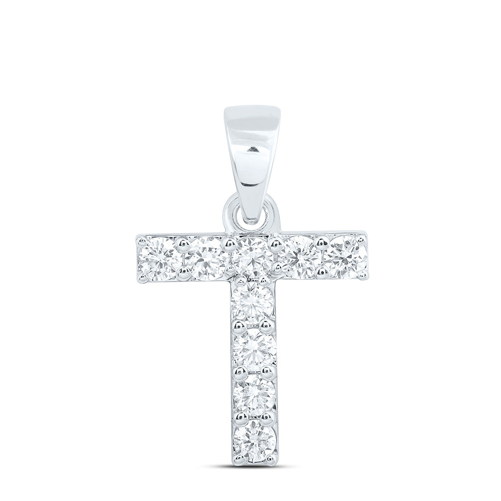 10k White Gold 0.375 CTW Lab Grown Diamond Fashion Initial "T" Pendant