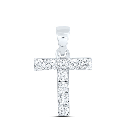 10k White Gold 0.375 CTW Lab Grown Diamond Fashion Initial "T" Pendant