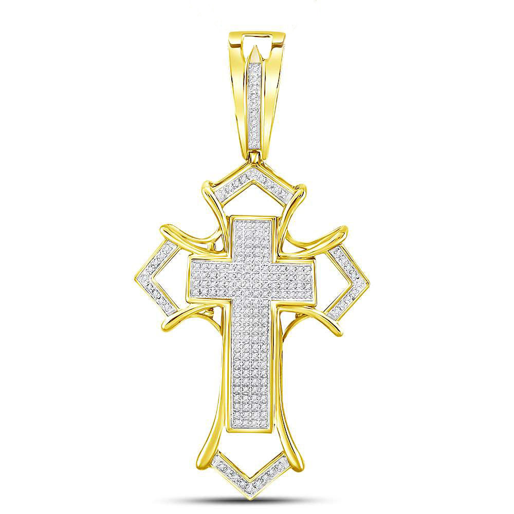 0.55 Ctw Natural Diamond Hiphop Cross Religious Pendant in 10k Yellow Gold