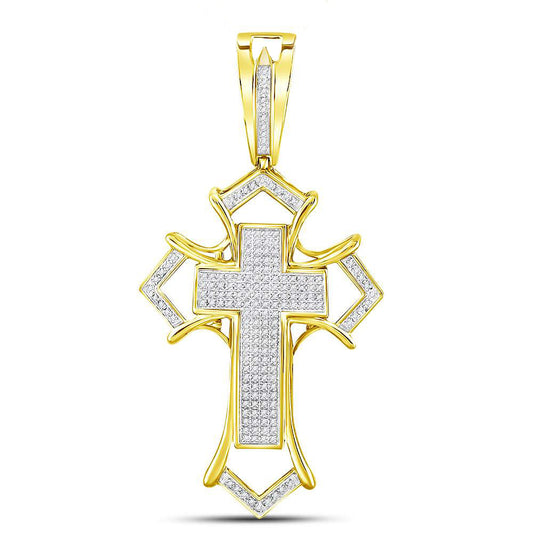 0.55 Ctw Natural Diamond Hiphop Cross Religious Pendant in 10k Yellow Gold