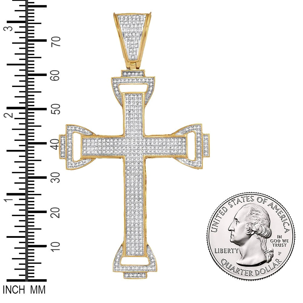1.13 Ctw Natural Diamond Hiphop Cross Religious Charm Pendant in 10k Yellow Gold