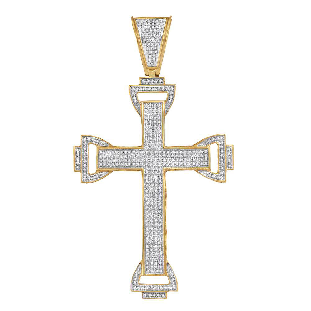 1.13 Ctw Natural Diamond Hiphop Cross Religious Charm Pendant in 10k Yellow Gold